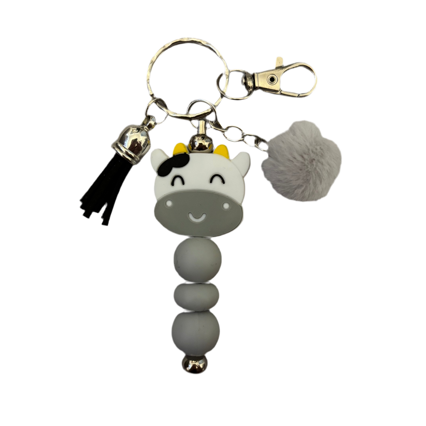 ‘Grey Cow’ Beaded Bar Keyring