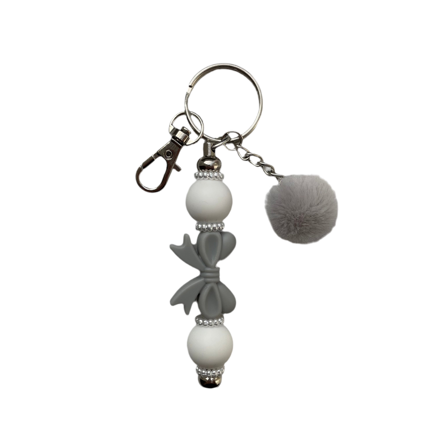 ‘Grey Bow’ Pom Pom Bar keyring