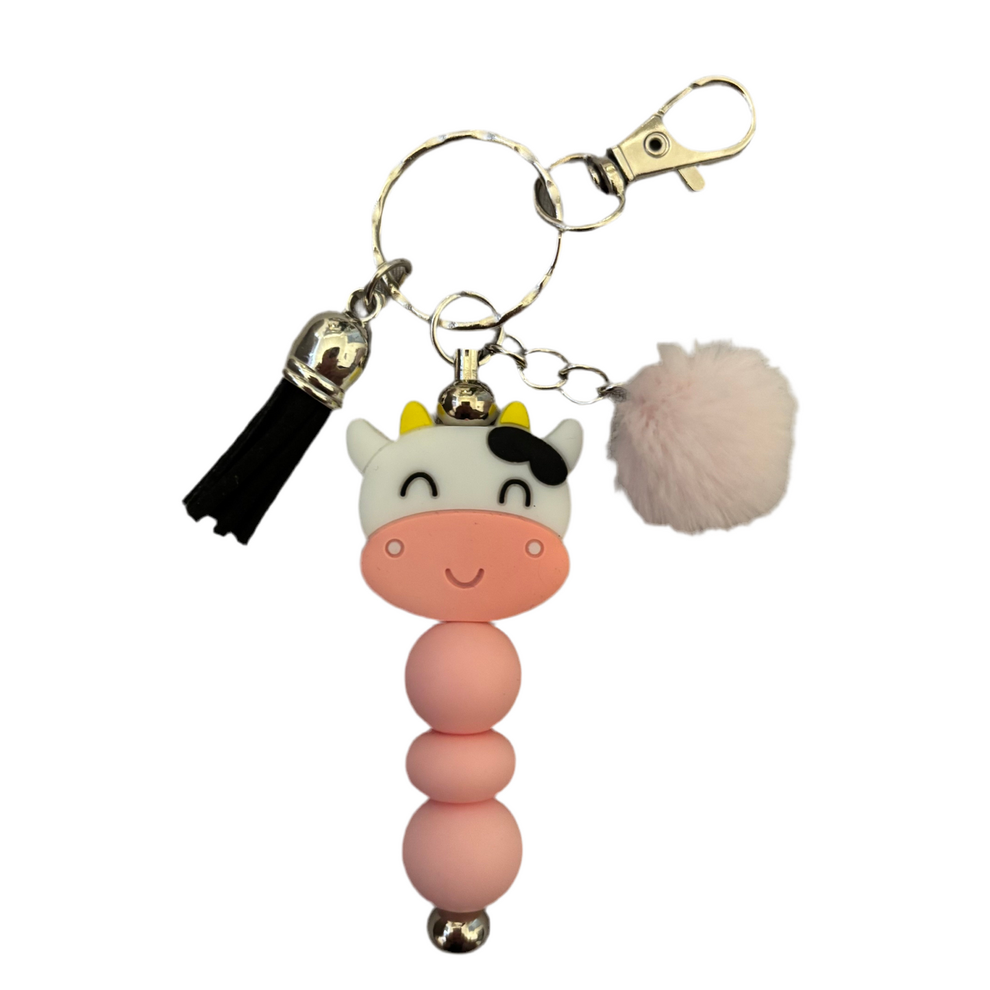 ‘Pink Cow’ Beaded Bar Keyring