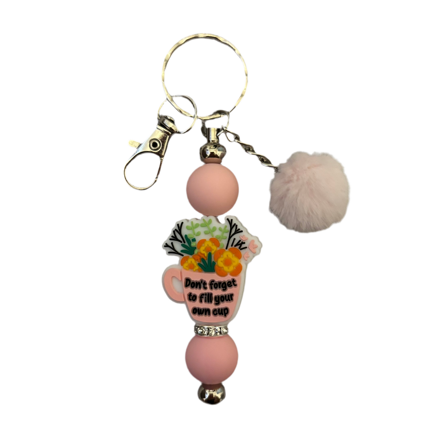 ‘Don’t forget to fill your own cup’ Beaded Bar Keyring