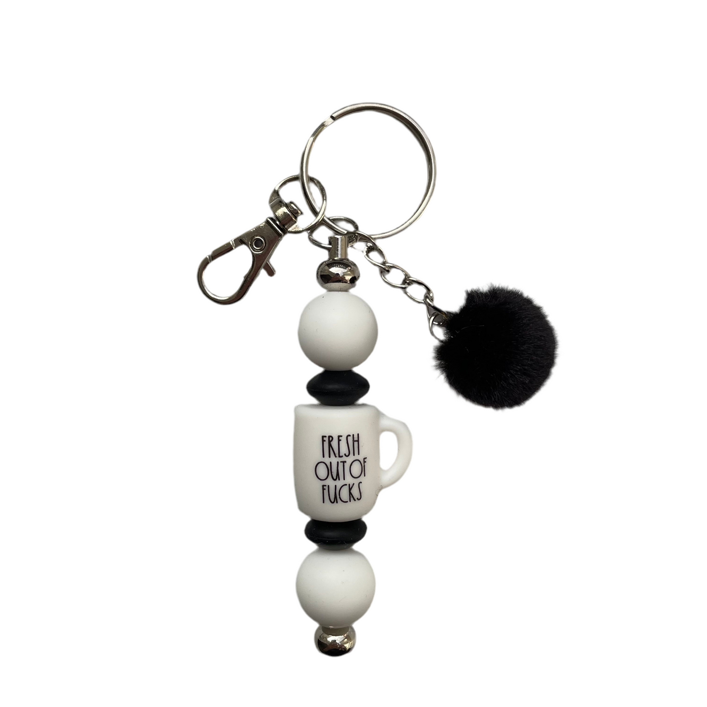 ‘Fresh out of F’s mug’ Pom Pom Bar keyring