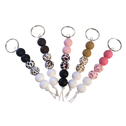 Cow Print Beaded Keyring