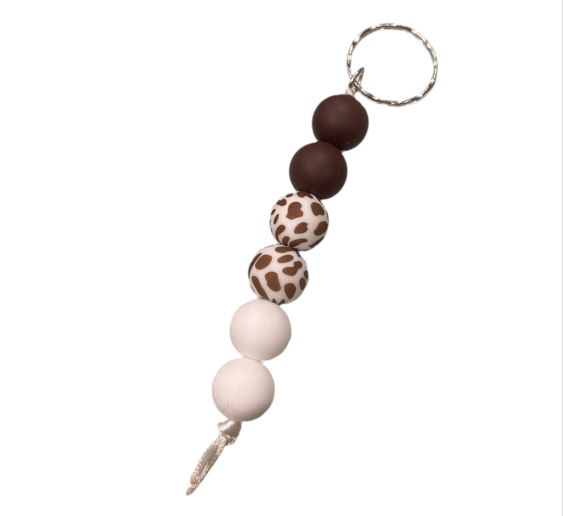 Cow Print Beaded Keyring