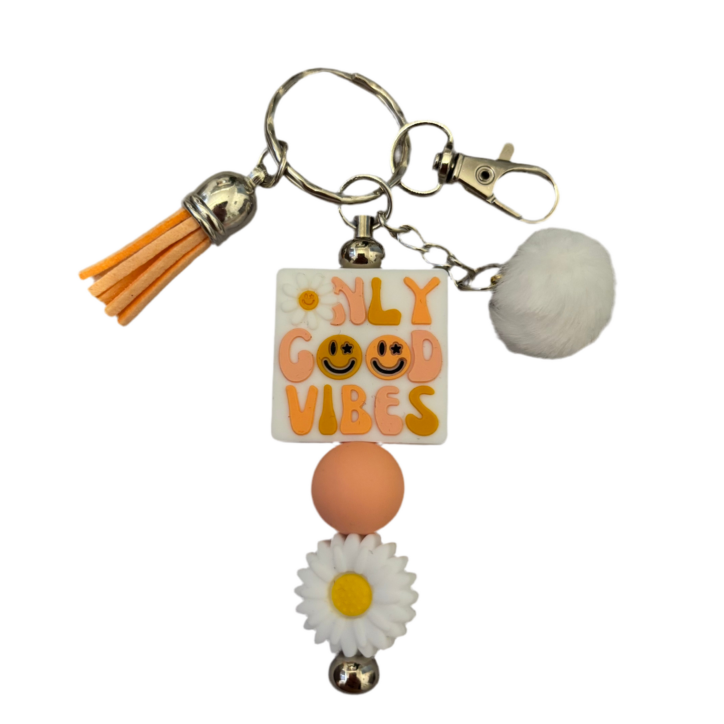 ‘Only Good Vibes’ Beaded Bar Keyring