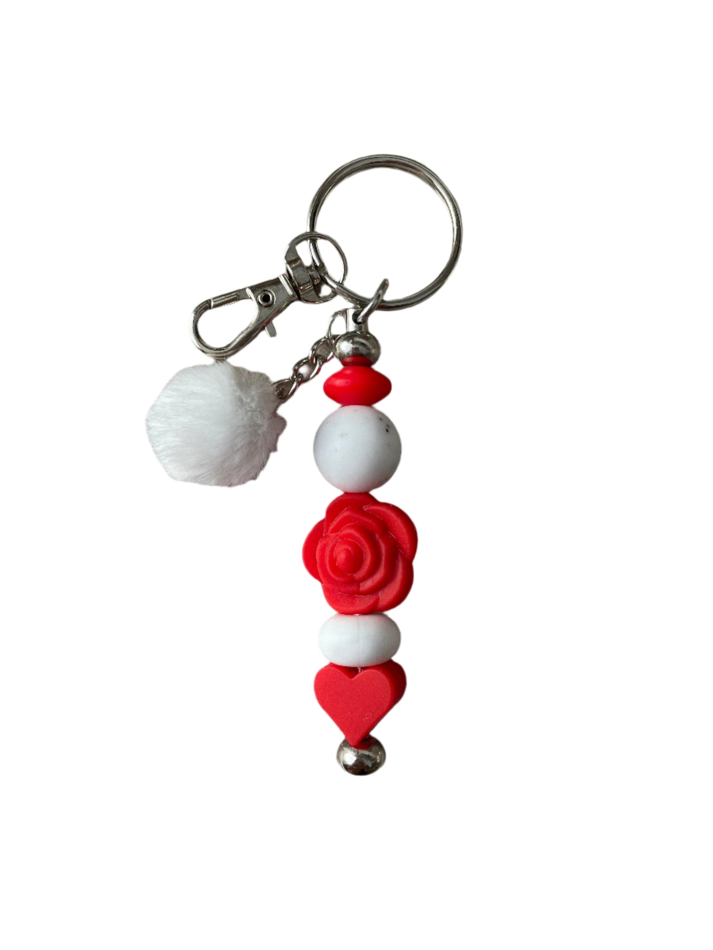 ‘Red rose’ Pom Pom Bar Keyring