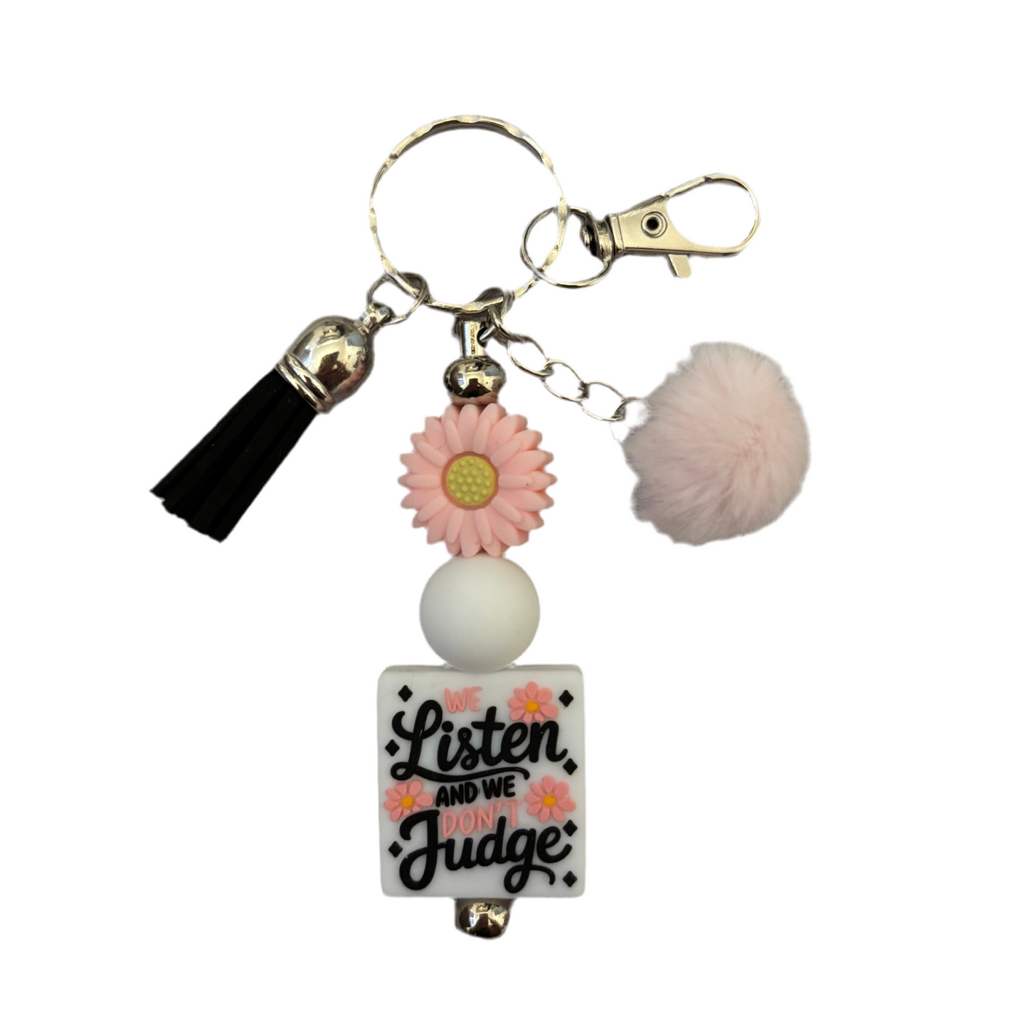 ‘We Listen And We Don’t Judge’ Beaded Bar Keyring