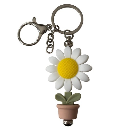 'Large Daisy Flowerpot' Bar Keyring